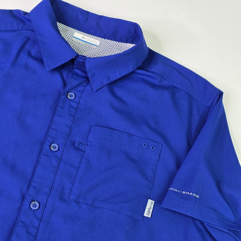 Columbia PFG Mens Large Royal Blue Vented Short Sleeve Performance Fishing Shirt